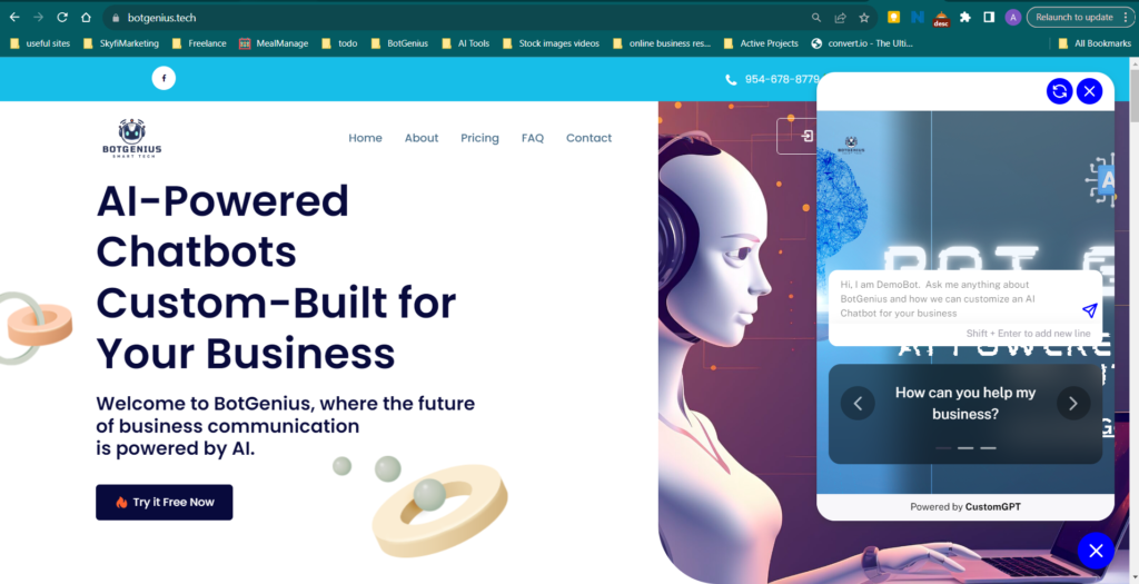 screenshot of website www.botgenius.tech