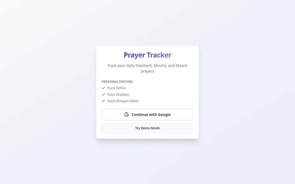 Screenshot of the Davening Tracker prayer tracking app