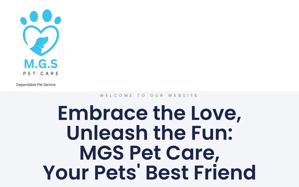 Screenshot of the MGS Pet Care website